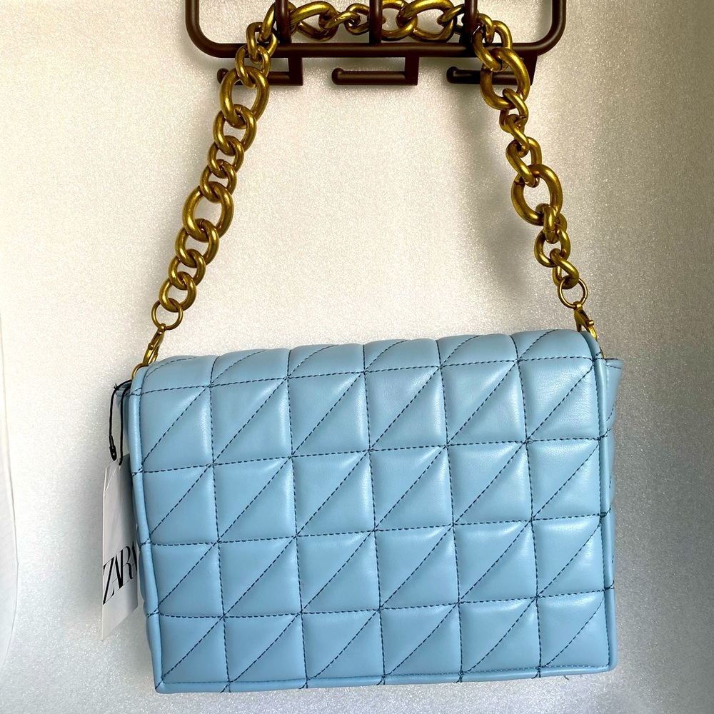 Zara light blue quilted bag with removable chain